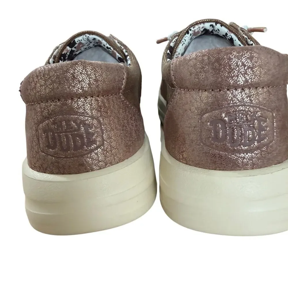 NWT HEYDUDE Women's Karina Shimmer Casual Slip-Ons Color: Rose Gold Size 7